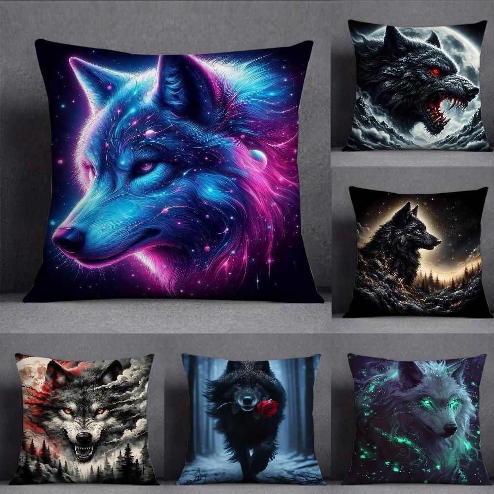Anime Cool Wolf Cartoon Pillow Case Square DoubleSided Printing Sofa Cushion Cover Pillowcase Bedroom Bedside
