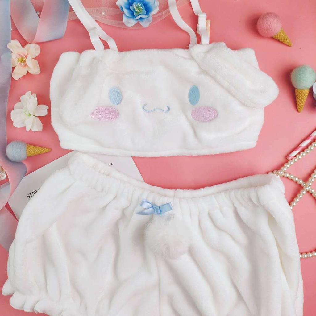 Женское нижнее белье для косплея, зимний бархатный топ и трусики Kawaii Bunny, пижамы для девочек, одежда для сна, комплекты домашней одежды