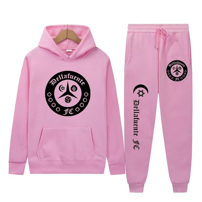 Dellafuente толстовки + брюки комплекты из 2 предметов мужские модные толстовки с буквенным принтом и графическим принтом бегун повседневный пуловер с капюшоном спортивные штаны