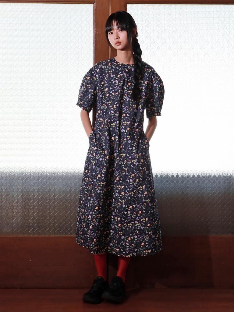 Vincent Navy Floral Short Sleeve Dress_Navy