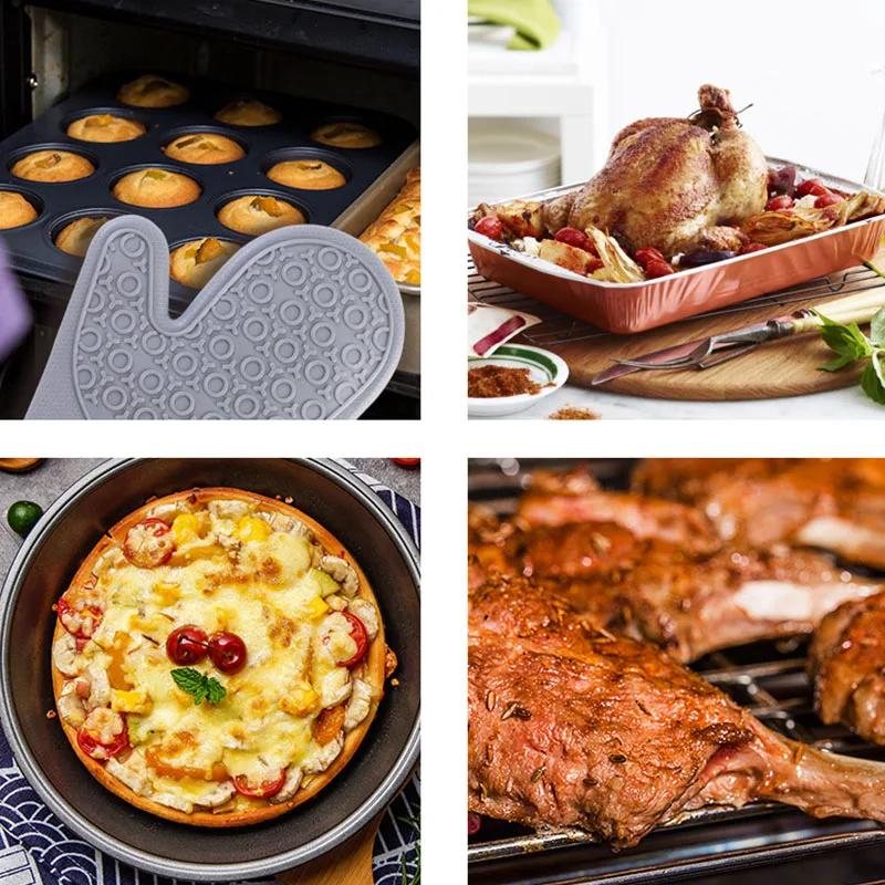 Утолщенные силиконовые перчатки для выпечки, водонепроницаемые термостойкие рукавицы для духовки с хлопком, кухонные перчатки для приготовления пищи в микроволновой печи, прихватки для кастрюль