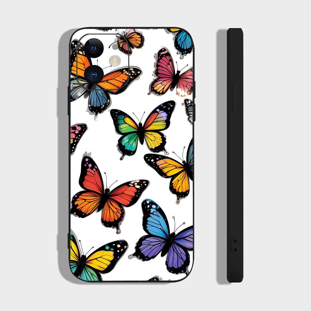 Художественная Бабочка Для IPhone 15 16 14 Plus 13 12 11 17 Pro Max 17 Air Черный Мягкий Чехол Для Телефона
