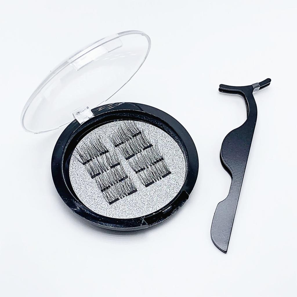 Vassoul Dual Magnetic Eyelashes, 0.2mm Ultra Thin Magnet, Light weight & Easy to Wear, Best 3D Reusable Eyelashes with Applicator (8 PC with Tweezers)
