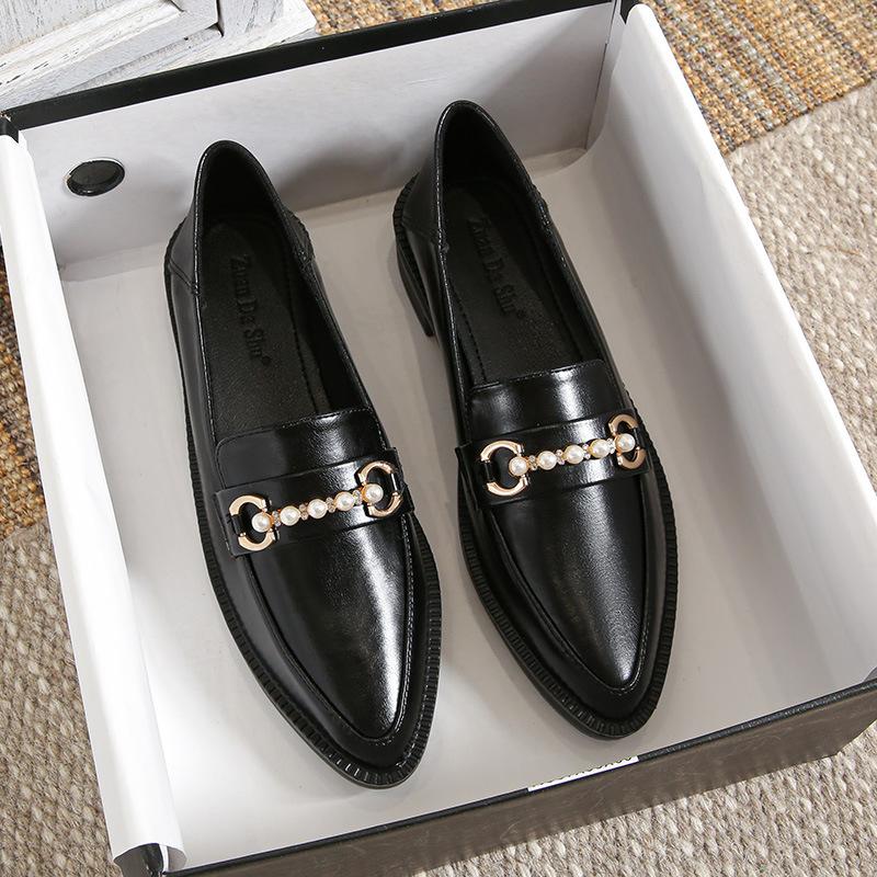 Pointed Toe Womens Loafers Shoes Metal Chain Clogs Platform Casual Female Sneakers Oxfords Slip-on Buckle Creepers On Heels Leat