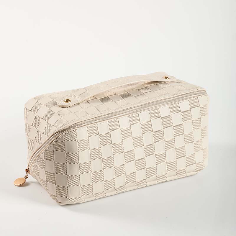 Клетчатая подушка из искусственной кожи, женская роскошная сумка для стирки большой вместимости, многофункциональная дорожная косметичка