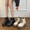 Платформа Толстая Подошва Женские Мотоциклетные Ботинки Мода Шнуровка Обувь 2025 Осень Зима Женские Сохраняющие Тепло Короткие Ботильоны