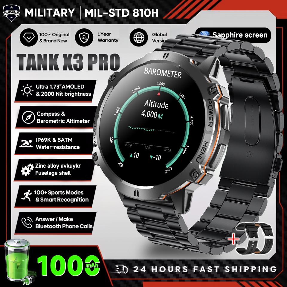 Новые УМНЫЕ ЧАСЫ TANK Ultra 1000 мАч Мужские 1,73" HD AMOLED GPS 10ATM Компас для плавания Барометр BT-звонки Военные умные часы