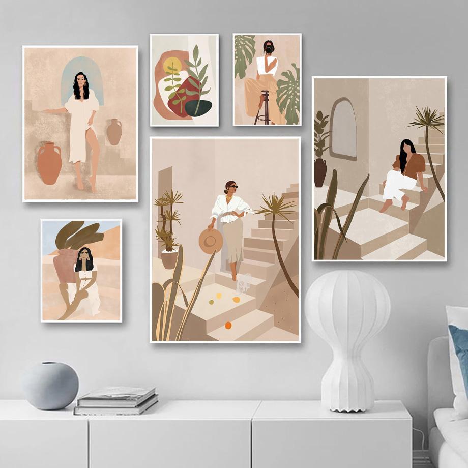 Vintage Girl Vase Flower Plant Leaf Boho Nordic Posters And Prints Wall Art Canvas Painting Wall Pictures For Living Room Decor No Frame