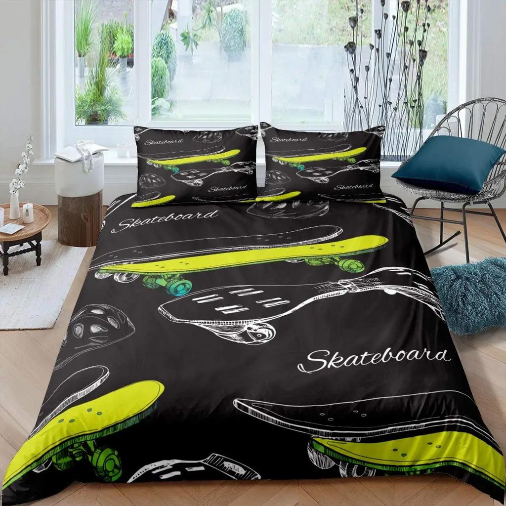 Подростковый пододеяльник для скейтборда, пододеяльники в стиле хипстерского граффити для мальчиков, детский крутой комплект постельного белья на тему экстремальных видов спорта