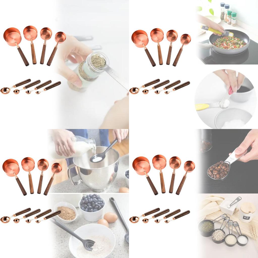 Rose Gold Stainless Steel Measuring Tool Kit With Graduated Cups And Spoons For Kitchen