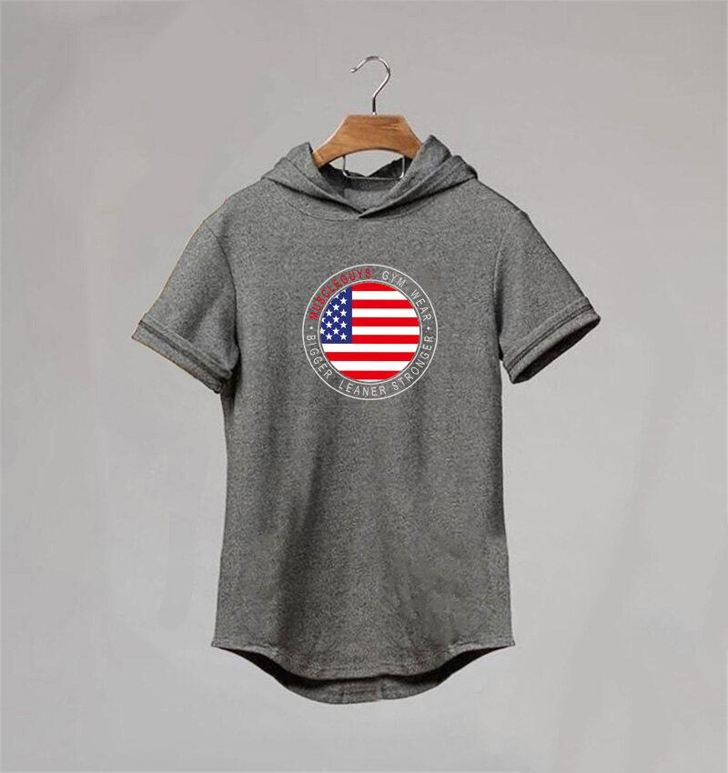 Muscleguys Новая летняя футболка для бодибилдинга с капюшоном, мужские толстовки для спортзала, футболка с короткими рукавами, хлопковая спортивная одежда, футболка для фитнеса с мышцами