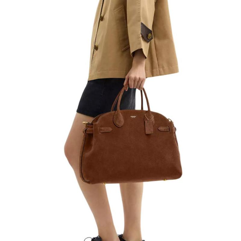 COACH Soft Empire 40 Logo Classic Suede and Calfskin Handbag Large Women's Brown