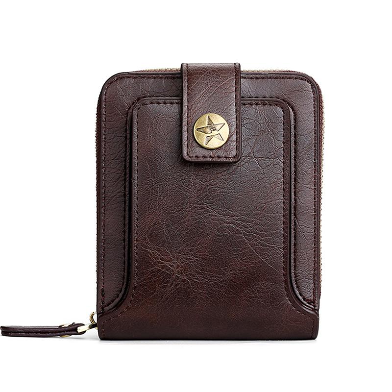 Vintage Men Wallet Short Purse Hasp Zipper Card Case Purse Solid Color PU Leather High Quality Durable Wallet Convenient Male