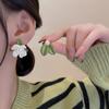 Romantic Korean Gardenia Asymmetrical Stud Earrings Light Luxury White Flower Green Leaf Earring for Women PD1497