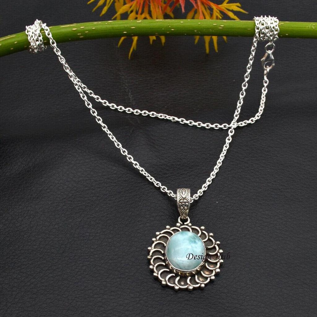 Larimar Silver Necklace. Designer Necklace, 925 Sterling Silver, Handmade Jewelry, Birthstone Jewelry, Gift For Her, Reiki Pendant, Women Jewelry
