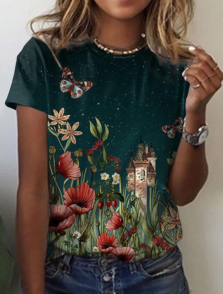 3D digital printed short sleeved new summer European and American trend T-shirt women's round neck top 2872 EMA