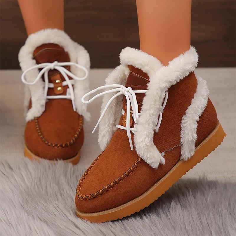 Пушистые зимние ботинки на плоской подошве, женские хлопковые туфли на платформе, тренд 2025 года, новые дизайнерские зимние ботинки для женщин, повседневные, для ходьбы, Mujer Botas