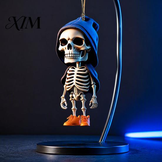 Creative Halloween Party Favors 2Pcs Hoodie Skeleton Ornaments, 2D Flat Acrylic Pendants, Gothic Unique Interior Car Accessories Style
