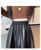 Women's PU Leather A-Line Midi Skirt: Autumn/Winter High Waist, Large Swing, Hip-Covering, Casual Temperament.