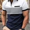 Men's Color Block Short Sleeved Collar Golf Shirt, Casual Style Slightly Elastic Slim Fit Summer Top