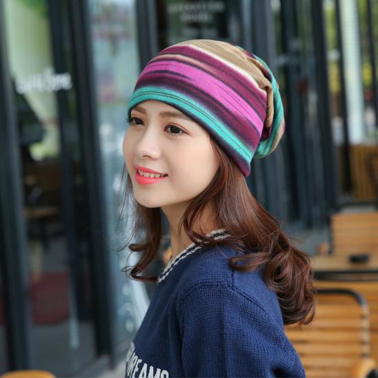 Women Stretchy Striped Turban Head Wrap Band Chemo Hat Bandana Pleated Cap
