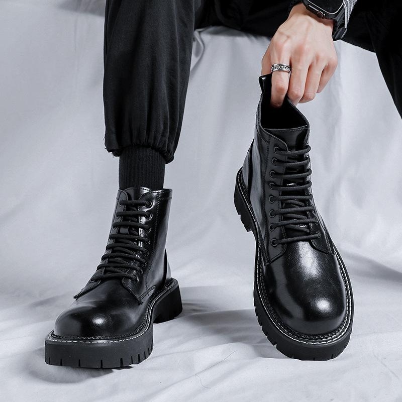 2025 British Martin Boots Men's Trend Versatile ins Boots Tooling Casual Black Medium Leather Boots 68009-R