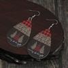 Patchwork Red Plaid & Striped Leather Christmas Tree Earrings