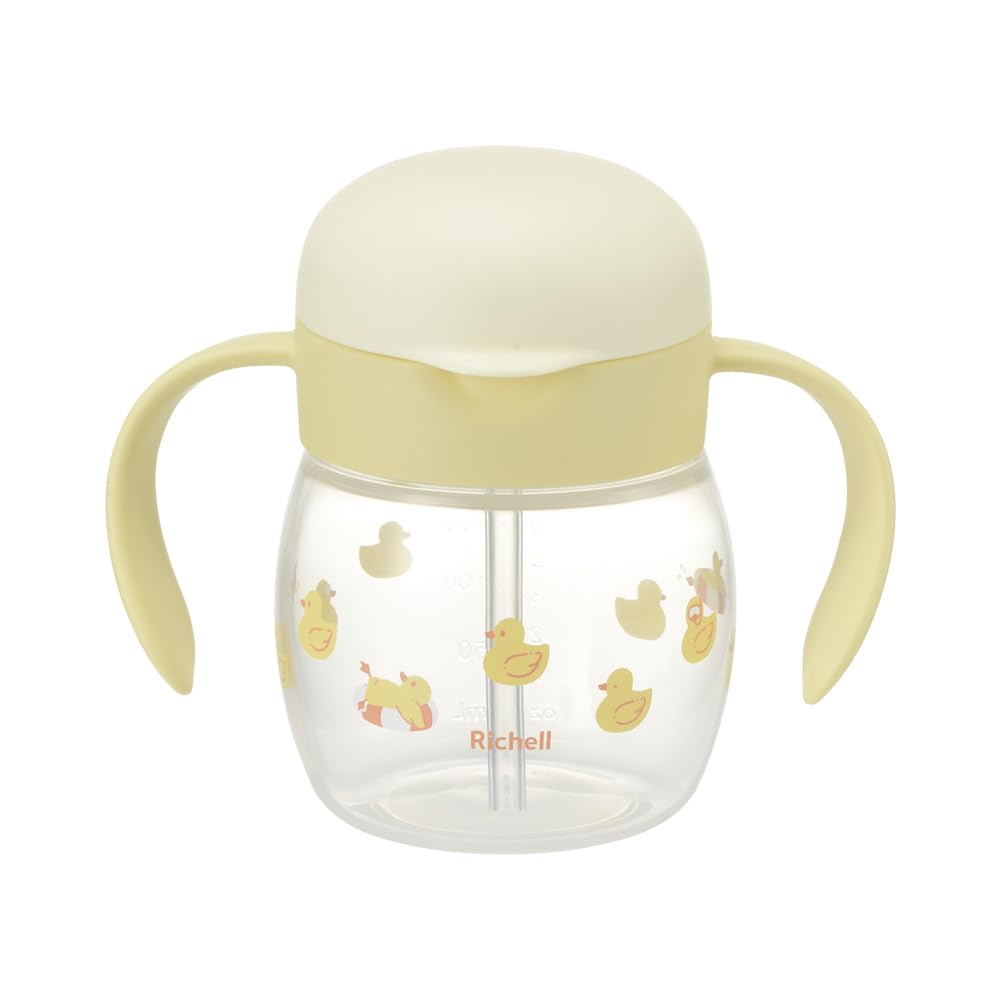 Richell Try Wide Straw Mug R Duck 270ml, Leak-Proof Spill-Proof Baby Sippy Cup, Polypropylene, Dishwasher & Boil Safe, for 5 Months and Up (120761)