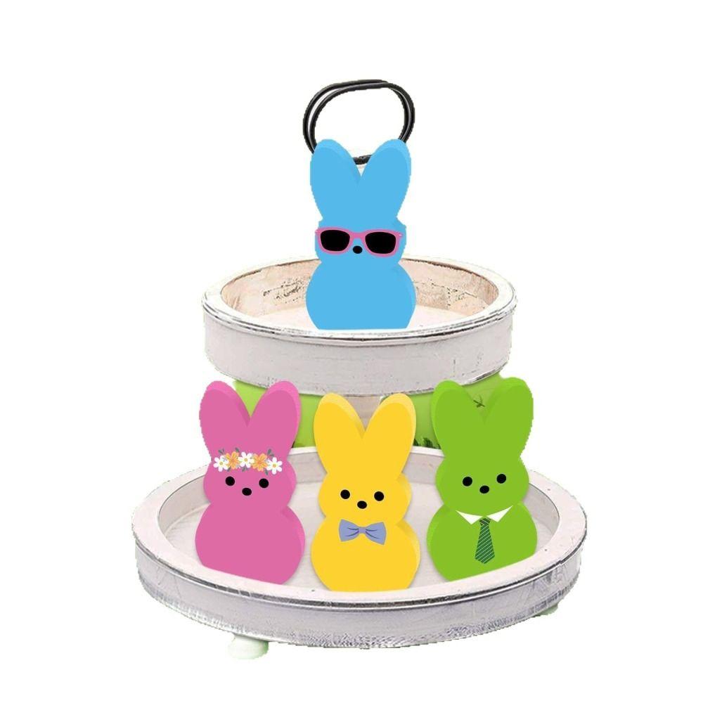 Handmade Colorful Rabbit Decoration Cartoon Home Table Decor Easter Bunny Wood Signs Party
