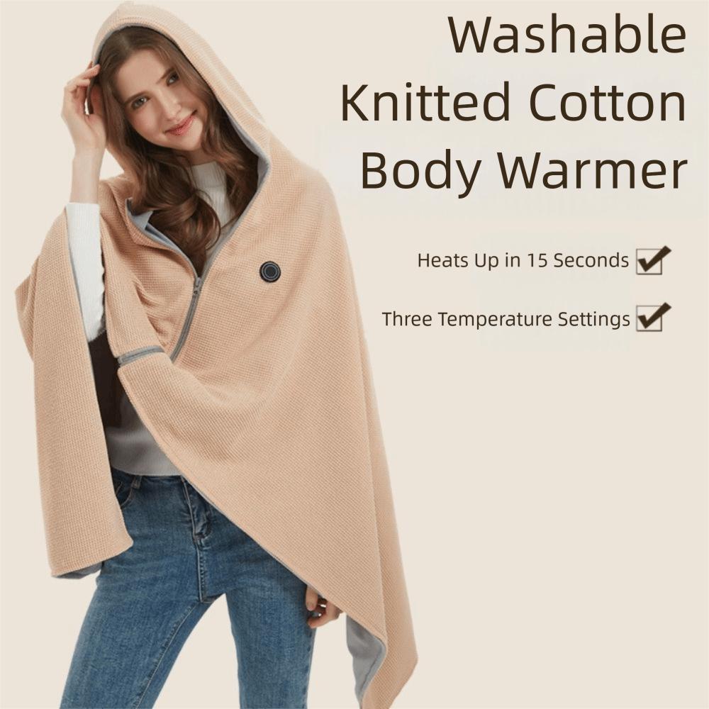 Soft Zippered Electric Blanket with Hat Adjustable Warm Heating Scarf USB Heated Shawl Travel Use