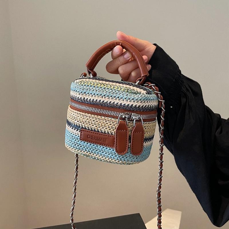 Женская соломенная сумка через плечо с цепочкой-сумкой, застежкой-молнией, регулируемым ремешком, сумка для работы и путешествий