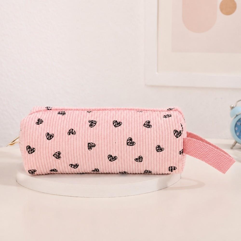 With Handle Pencil Case Heart Print Stationary Storage Bag New Pen Bag Students