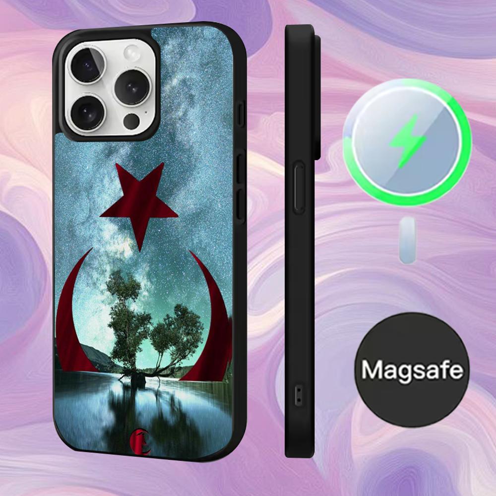 Чехол для телефона с турецким флагом Турции Для iPhone 16,15,14,13,12,11,Pro,Max,Plus,Mini,Magsafe, Магнитный чехол для беспроводной зарядки
