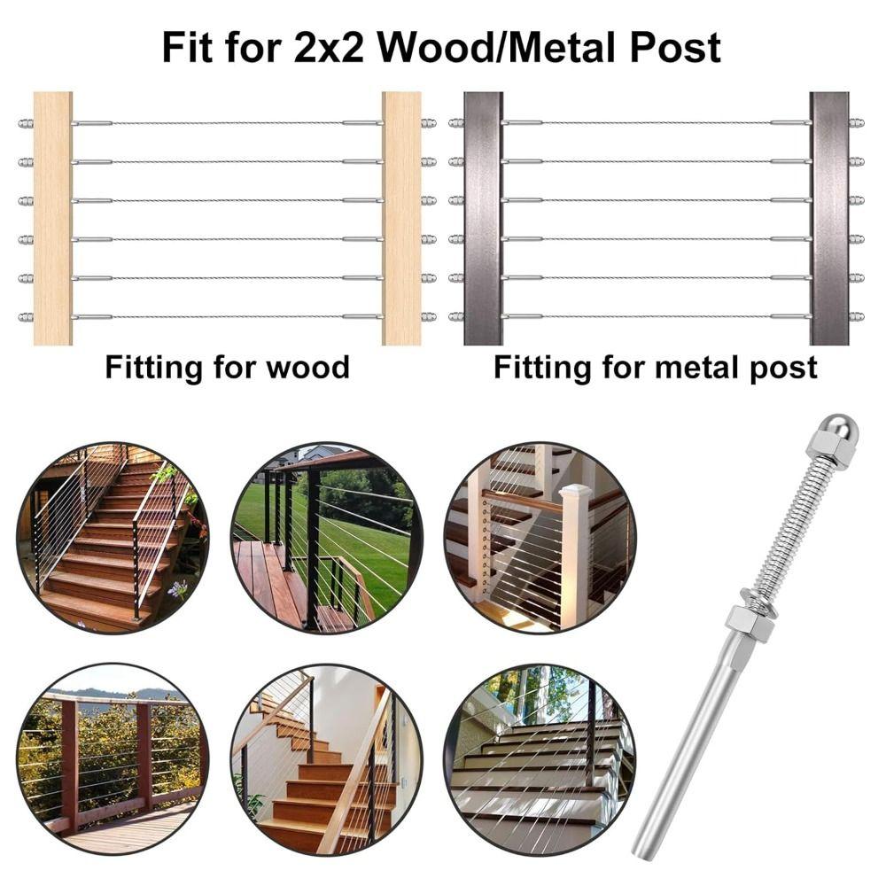 Т316 Нержавеющая сталь Обжимной наконечник-шпилька Серебристый Приемник для тросового ограждения Резьбовая шпилька Натяжной конец Палуба