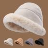 Autumn and Winter Fisherman Hat Women's Thickened Warm Imitation Wool Hat Dome Wide Brim Hat Solid Color Windproof Hat Clothing Accessories