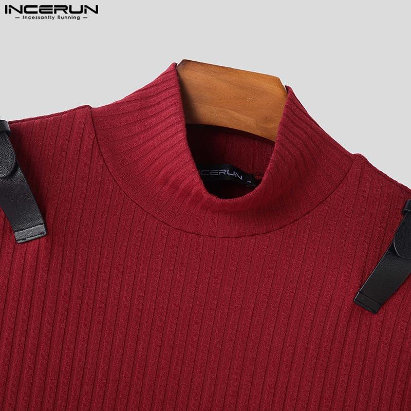 INCERUN Мужские водолазки с коротким рукавом в стиле пэчворк повседневные приталенные нестандартные футболки топы