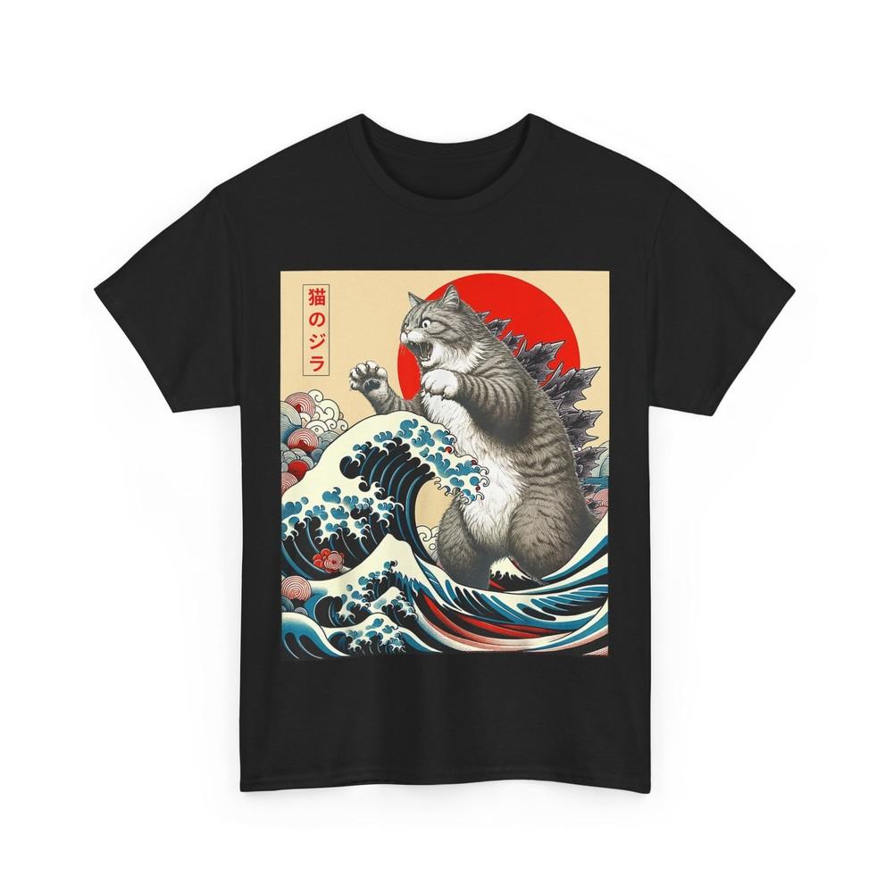 Catzilla Кот Японское Искусство Смешные Подарки Коту Для Мужчин Женщин Ребенка Футболка