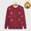 Middle-aged & Elderly Women's Plus Velvet Knitted Cardigan - Autumn/Winter Round-Neck Sweater