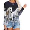 Horse Head Printed 3D Print Hoodies Long Sleeve Top Lady New Spring Clothes O-Neck Sweatshirt Casual Loose Women Clothing