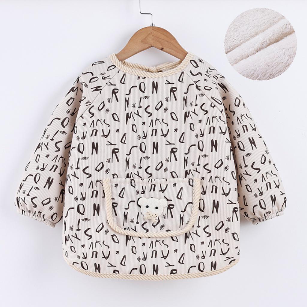 Двусторонний утепленный детский теплый слюнявчик для осени и зимы - фартук с длинным рукавом для защиты от грязи для детей