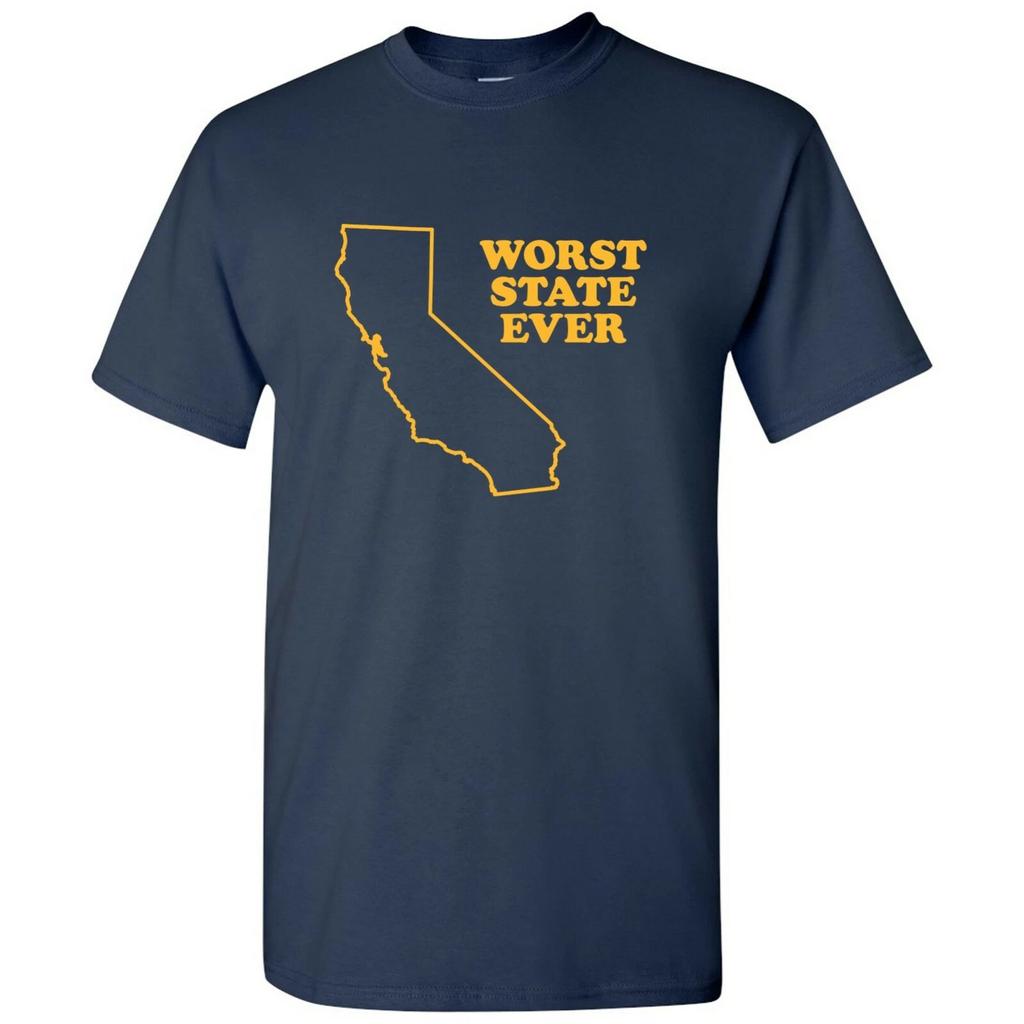 California Worst State Ever Basic Cotton T-Shirt - Navy