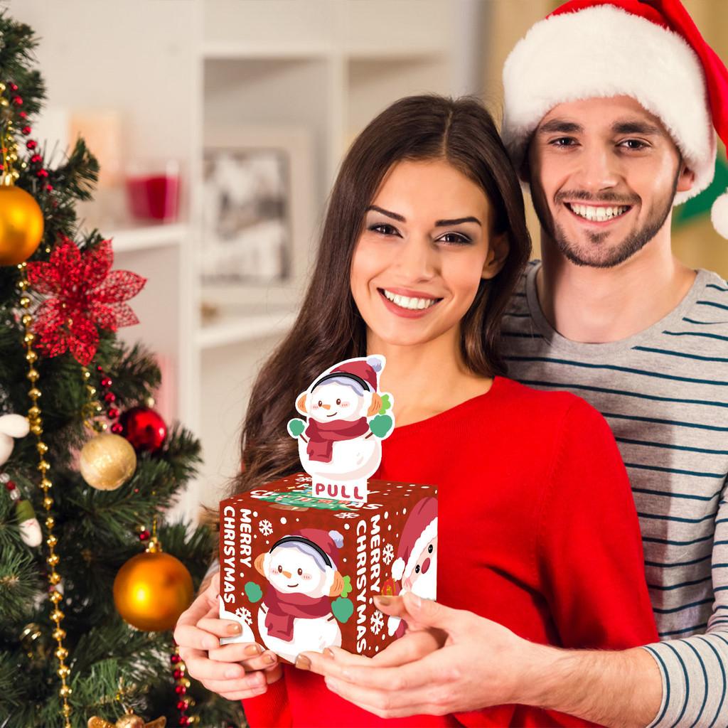 Snowman Cartoon Pattern Red Gift Box Christmas Decoration Prop Atmosphere