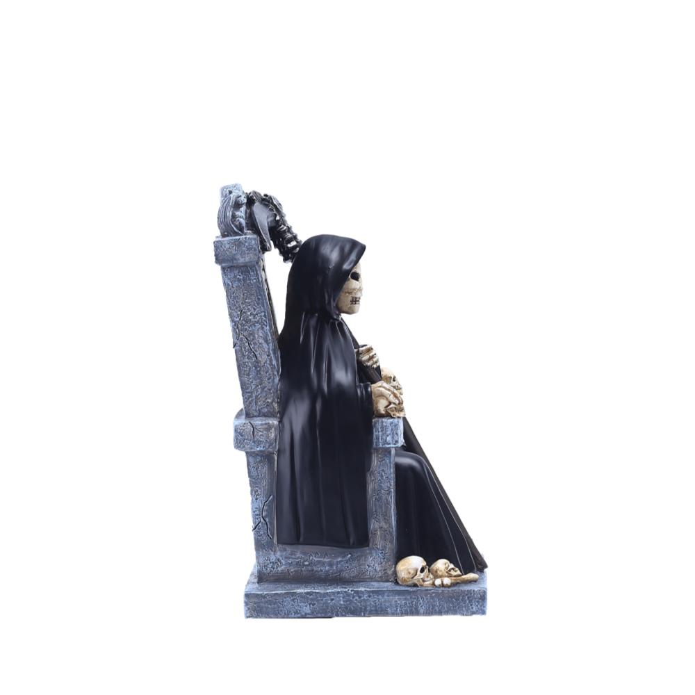 Статуя Бога Смерти Хэллоуин Декор Смола Скелет Трон Фигурка Хэллоуин Домашняя Вечеринка Ужас Череп Голова Настольное Украшение Подарок