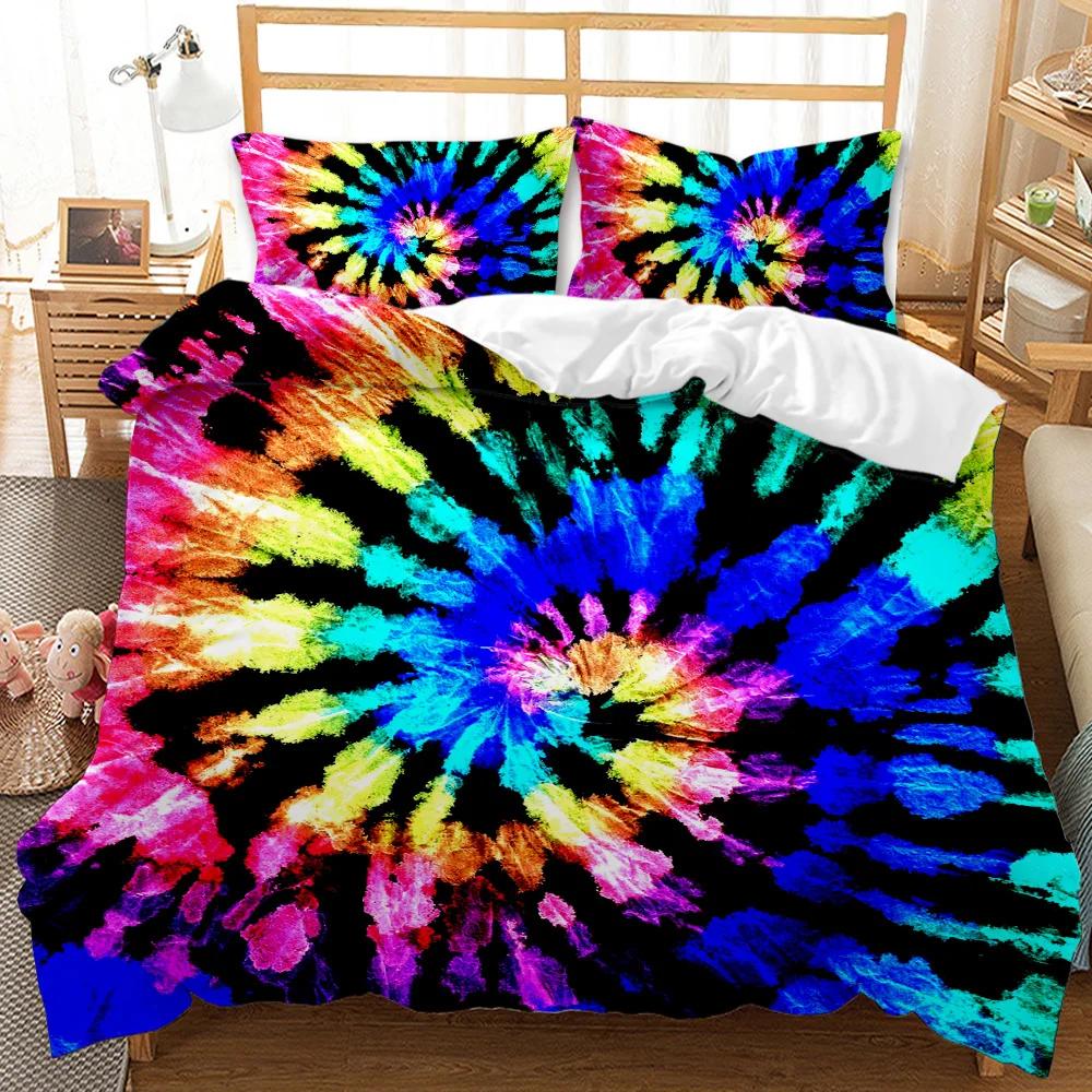 Комплект постельного белья Boho Tie Dye, комплект постельного белья в стиле хиппи, комплект постельного белья синего и фиолетового цвета для двоих, цыганский комплект постельного белья размера «king-size», полиэстеровый чехол для одеяла