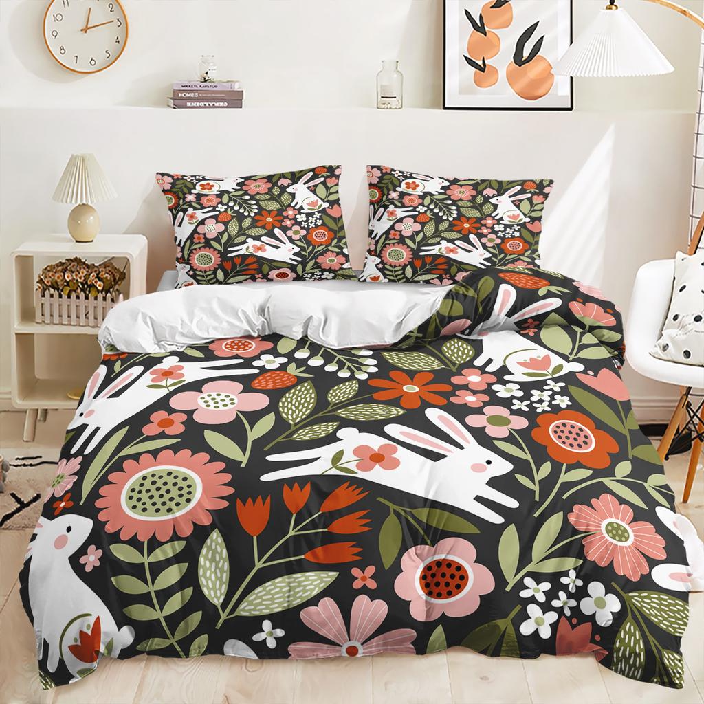 3D Printed Rabbit Bedding Set Cute Animal Down Duvet Cover Pillowcase 2/3 Pieces AU/EU/DE Full Size Soft Home Textile Easter Quilt Cover