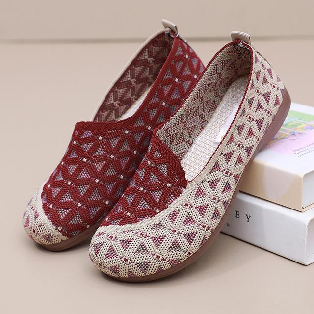 Женская легкая повседневная обувь с сетчатым вырезом, летние дышащие лоферы, удобная нескользящая обувь для мам, без шнуровки на плоской подошве с круглым носком