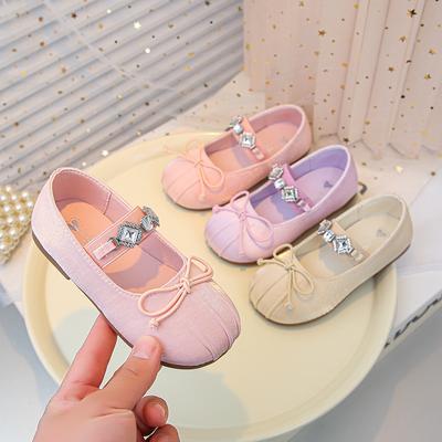 Весна и Лето Новая Мода Большие Стразы Блестящие Девочки Удобные Мягкая Подошва Кожаная Обувь