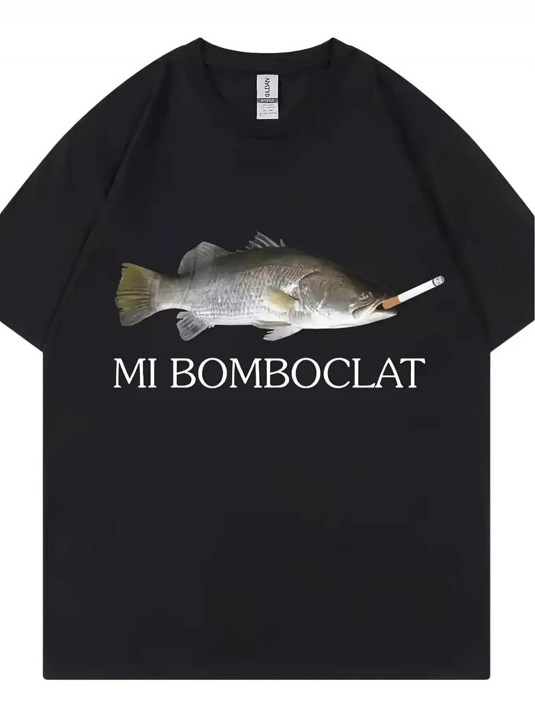 Unisex Funny Bombfish Pattern TShirt Retro Harajuku Style Short Sleeve Tee the Text Mi Bomboclat Fashion Kawaii Y2K Clothing