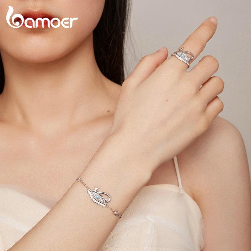 BAMOER стерлингового серебра 925 пробы браслет «Глаз Гора» Lucky Eye Chain Link для женщин подарок на день рождения ювелирные изделия