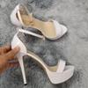 Women Sandals Sexy Open Toes 14cm Supper Flash High Heels Patent Leather Nighclub Platform Party Red Wedding Shoes Plus Size 44